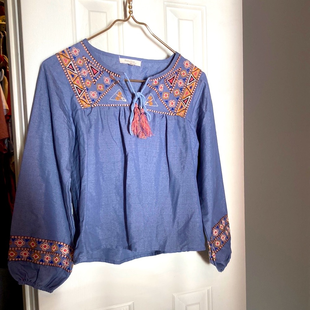 Boho Long Sleeve Blouse Sz M